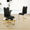 Modern Style Glass Dining Table, Elegant Transparent Design, Solid Support Base, Black Dining Chair Set, Gold Plated Chair Legs, Suitable For Restaurant Kitchen Use Set Of 5 Black Gold Seats 4 Mdf Glass