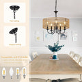Modern Farmhouse Chandelier Light Fixtures, 5 Lights Large Rattan Pendant Lighting With Hand Woven Wicker Shade, Boho Black Chandeliers For Dining Room Living Room Kitchen Island Bedroom Brown Rattan Metal