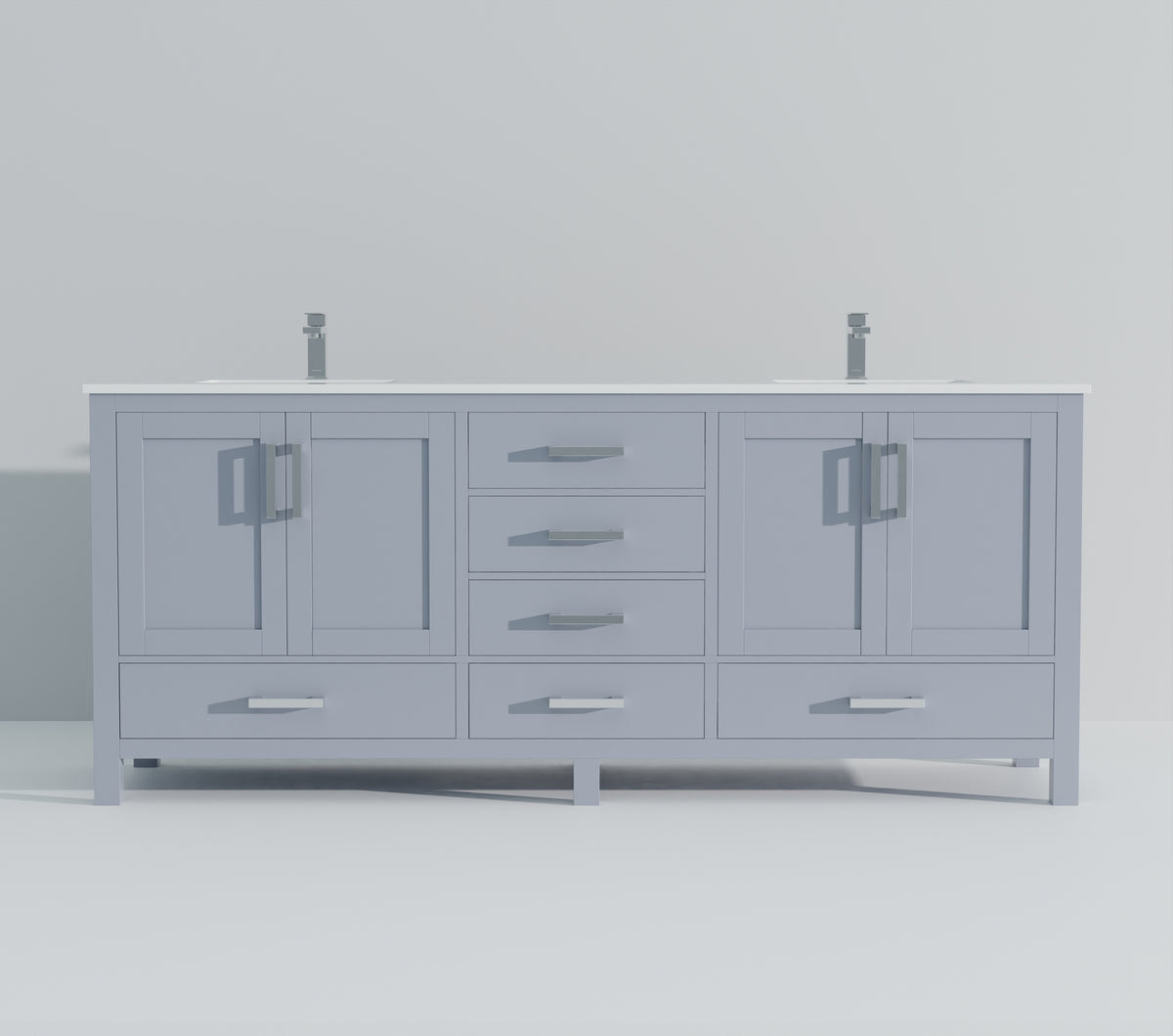 Dark Grey Double Bath Vanity 84 In. W X 22 In. D, White Quartz Top, And Faucet Set Dark Grey Plywood Wood