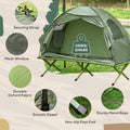 Outsunny Camping Tent Cot, Single Person Folding Cot Combo, Off Ground Tent, Covered Outdoor Bed With Carry Bag For Hiking, Camping Green Polyester