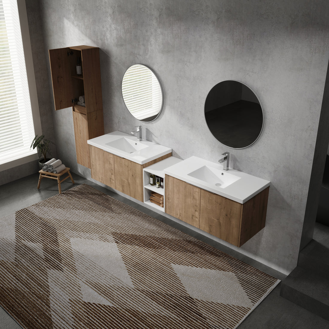 84" Wall Mounted Bathroom Vanity With Sink And Side Cabinet, Soft Close Doors,00112Imo 00636Imox2 0612Gwh Combination Cabinet Kd Packing Imitative Oak Bathroom Modern Plywood Plywood