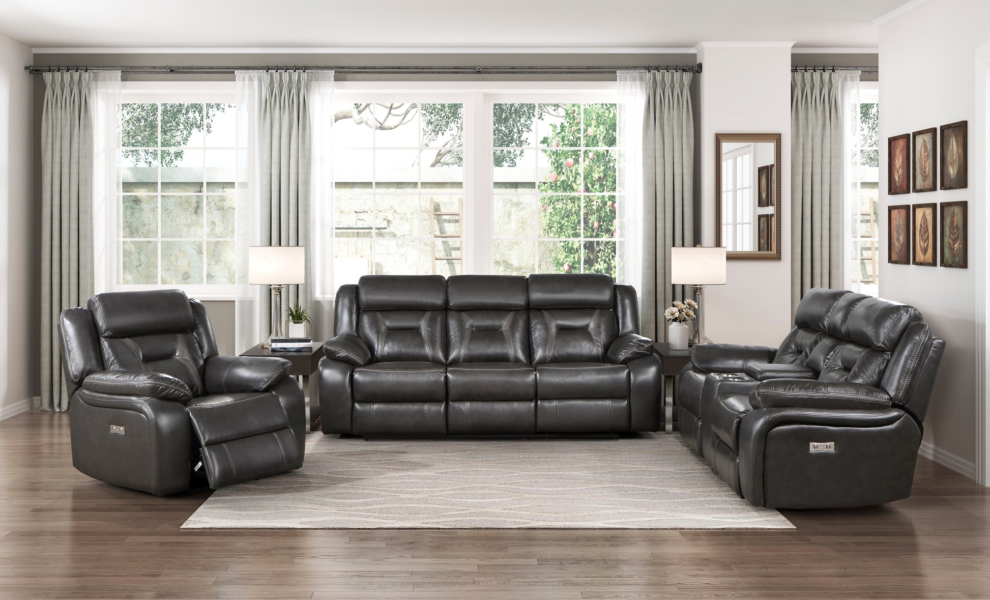 1Pc Living Room Furniture Modern Design Power Reclining Beautiful Seat With Center Console Dark Grayfaux Leather Upholstery Usb Ports Contemporary Home Dark Gray,Light Gray Faux Leather Wood Primary Living Space Contemporary,Modern,Ultra Modern Pillow