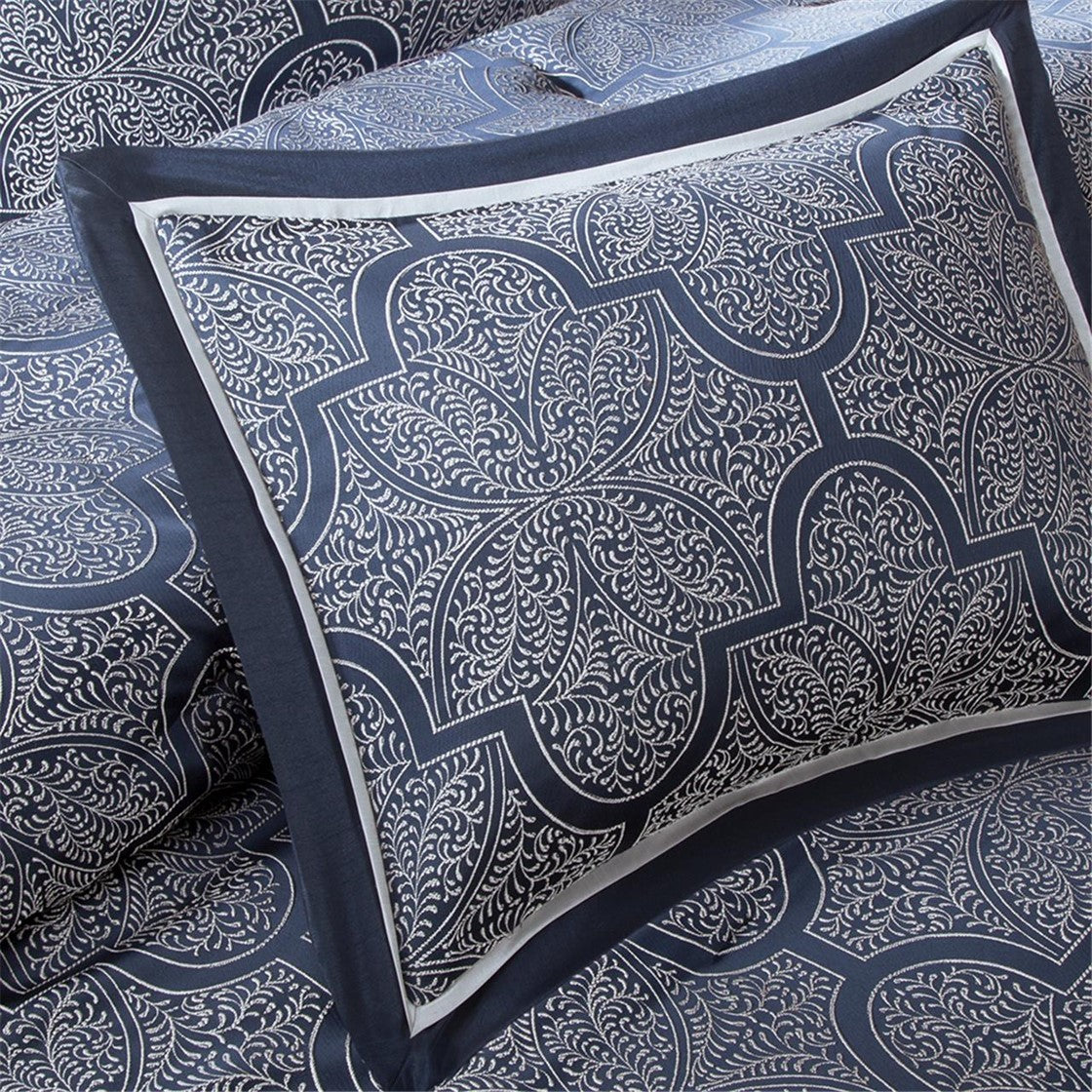 8 Piece Jacquard Comforter Set Navy King King Navy Polyester