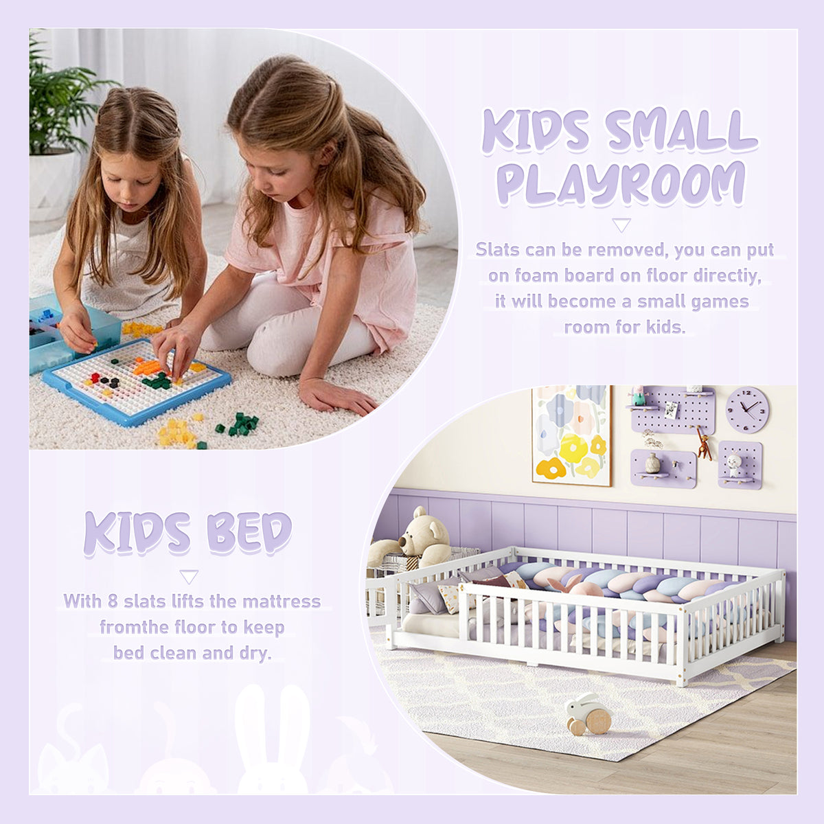 Full Size Bed Floor Bed With Safety Guardrails And Door For Kids, White Old Sku: W158090689 Full White Pine