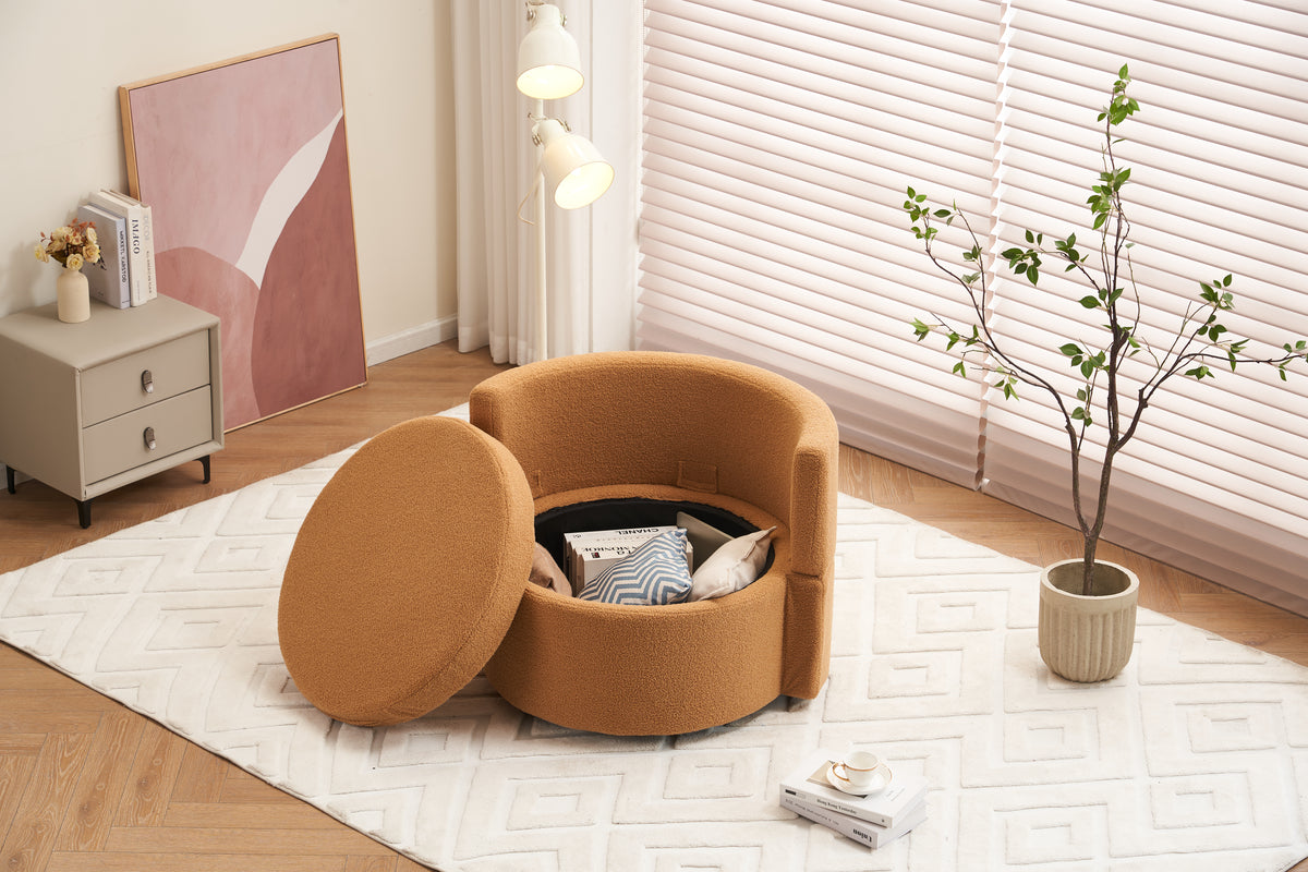 029 Teddy Fabric Swivel And Storage Chair With Back Cushion For Living Room,Khaki Khaki Primary Living Space Modern Foam Teddy