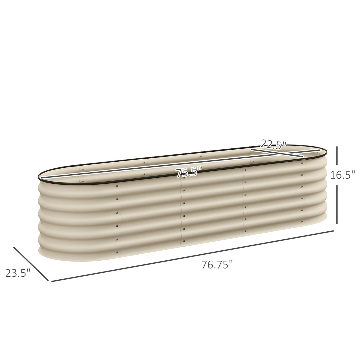 Outsunny 6.5' X 2' X 1.4' Galvanized Raised Garden Bed Kit, Outdoor Metal Elevated Planter Box With Safety Edging, Easy Diy Stock Tank For Growing Flowers, Herbs & Vegetables, Cream Cream White Steel