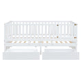 Twin Size Wood Daybed With Fence Guardrails And 2 Drawers, Split Into Independent Floor Bed & Daybed, White Old Sku :Lp000881Aak Twin White Solid Wood Mdf