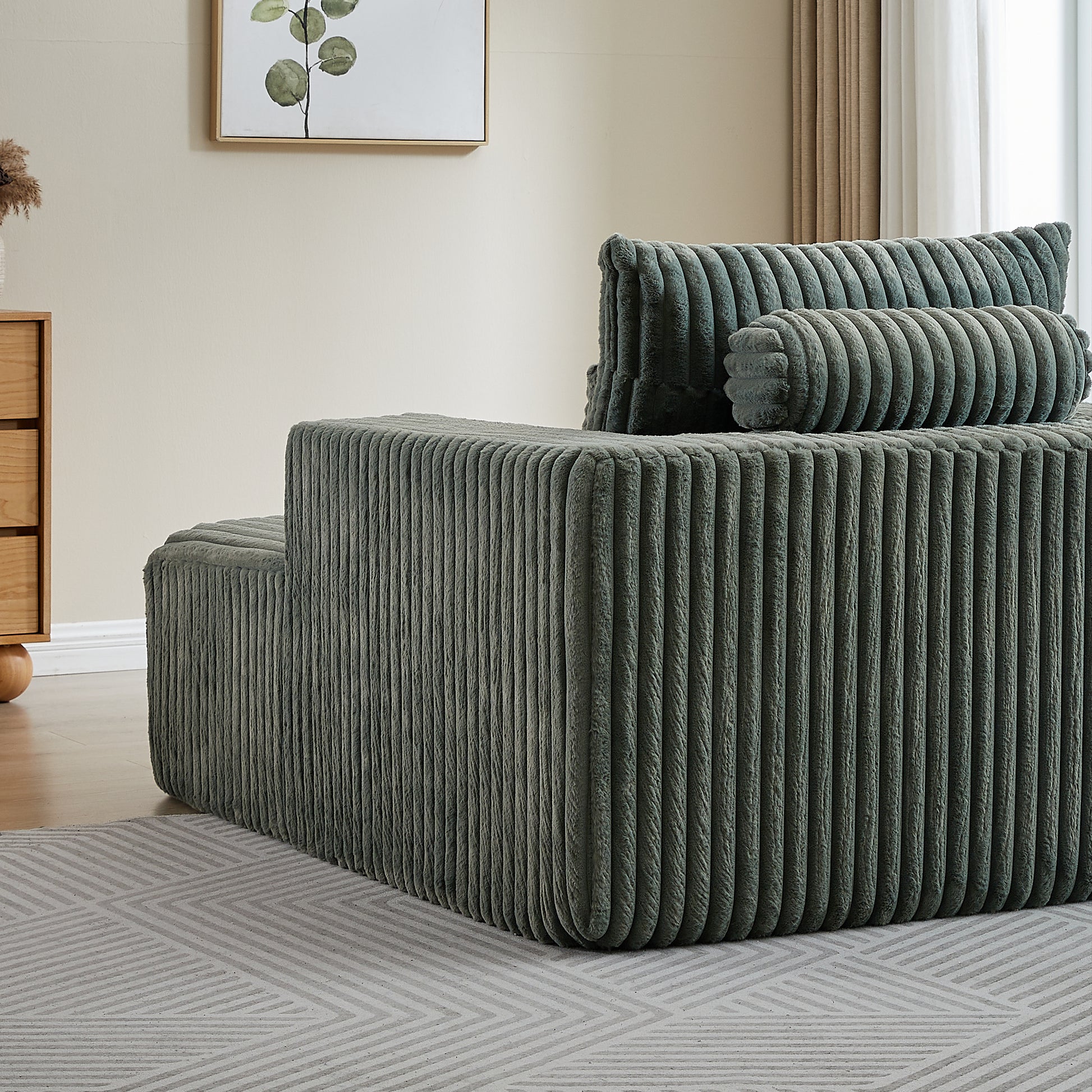62.5 Inch Corduroy Sponge Sofa Lounge Chair,No Assembly Required,Fluffy Modern Sleeper Chair For Indoor Living Room Bedroom Army Green Foam Corduroy 1 Seat