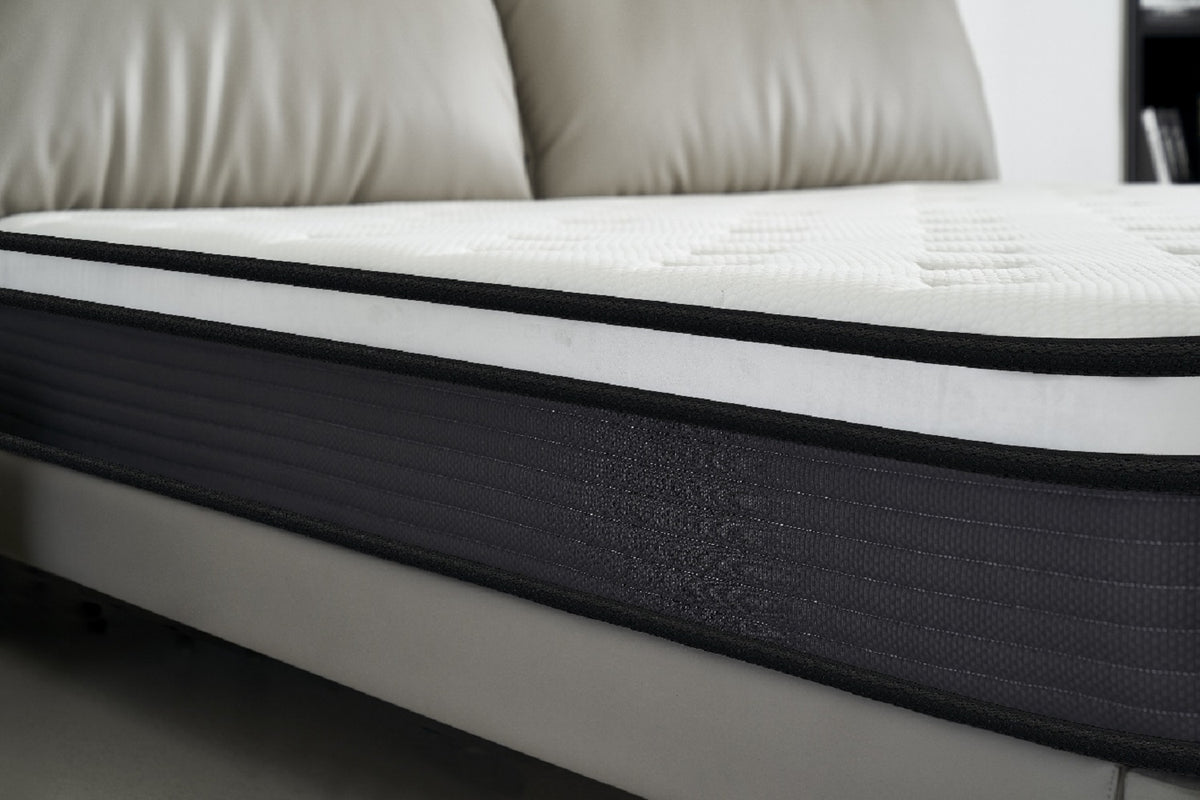Hybrid 10 Inch Queen Mattress In A Box, Pillow Top Bed Cushion Withand Hypoallergenic Design, Medium Firm For Lumbar Support White Gray Foam Spring Queen