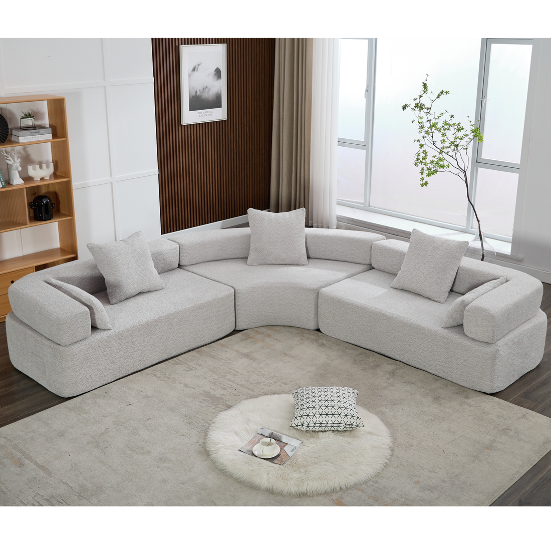 Arrived Oversized Combination Sofa,Curved Sofa,Upholstered 4 Seater Couch For Living Room, Modern Modular 3 Piece Free Combination, Semicircular Modular Sofaboucle, Gray Gray Polyester Primary Living Space Soft Tight Back Modern Square Arms Foam