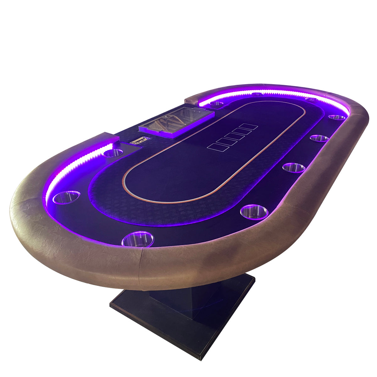 96" Premium Poker Table For 10 Player Texas Holdem Casino Game With Speed Cloth Dimmable Led Chip Tray Drop Box Black Primary Living Space Modern Wood
