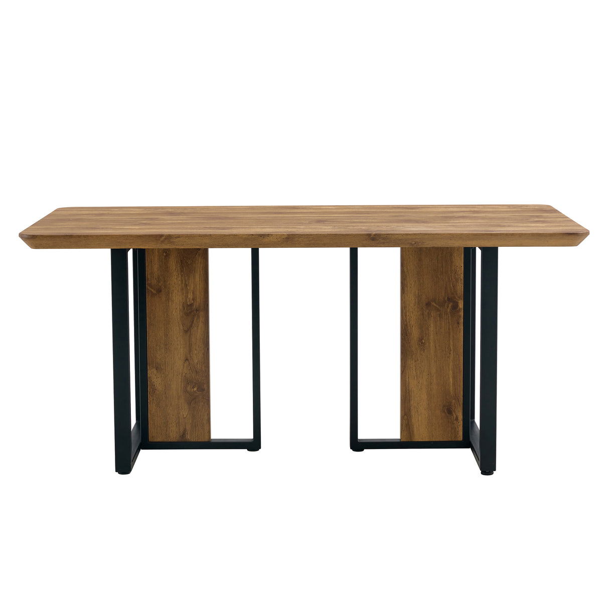 Table And Chair Set.67"X36" Wood Textured Mdf Dining Table Set With 4 Brown Suede Chairs.Mdf Sticker,Wood Colored Texture Sticker,Brown Armless Dining Chair,Suitable For Kitchen,Dining Room,Etc.