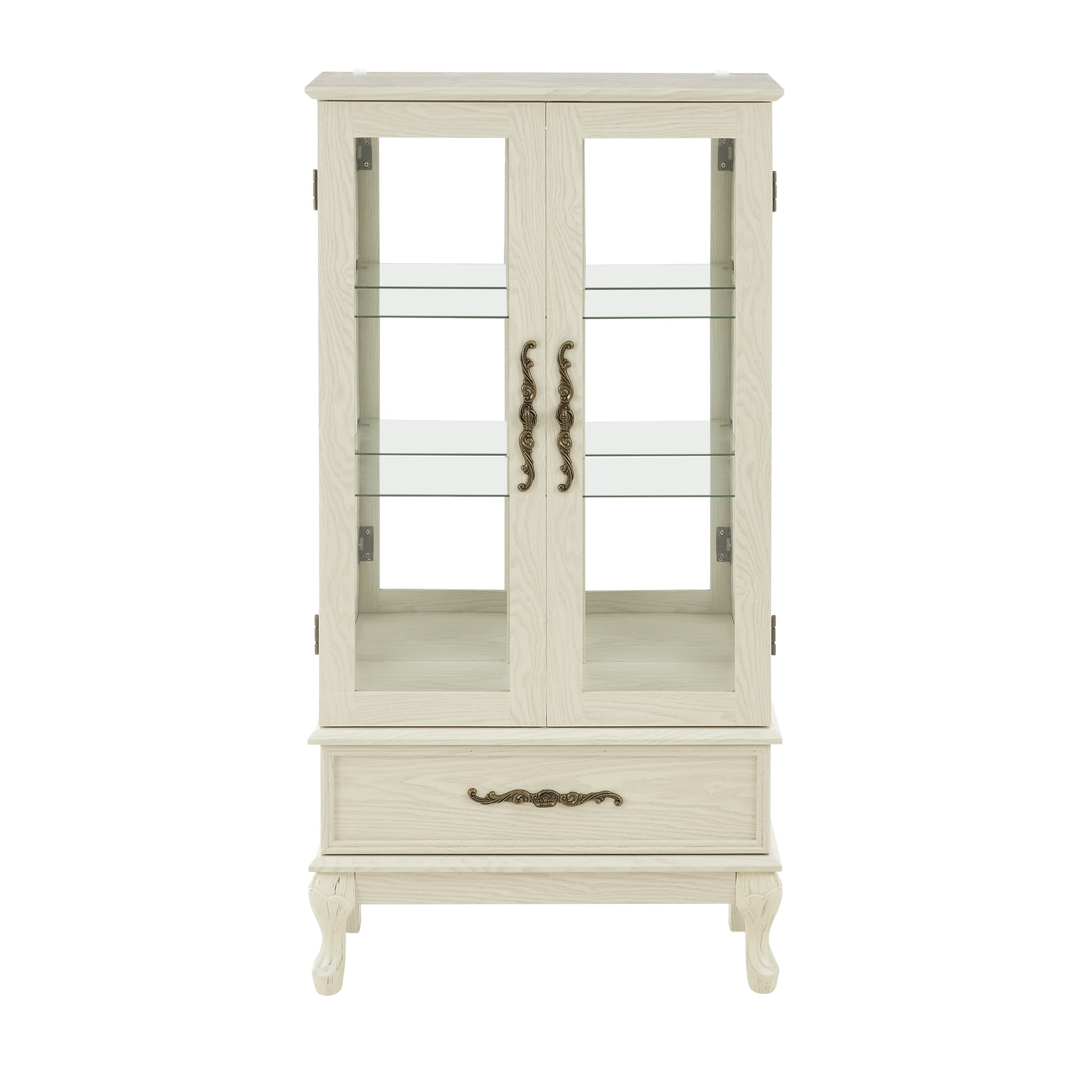 Curio Cabinet Lighted Glass Cabinet Glass Wine Cabinet Curio Display Cabinet With Adjustable Glass Shelves 2 Doors And 1 Drawer Cabinet Sideboard With Bulb Included Antique White Antique White Mdf Glass