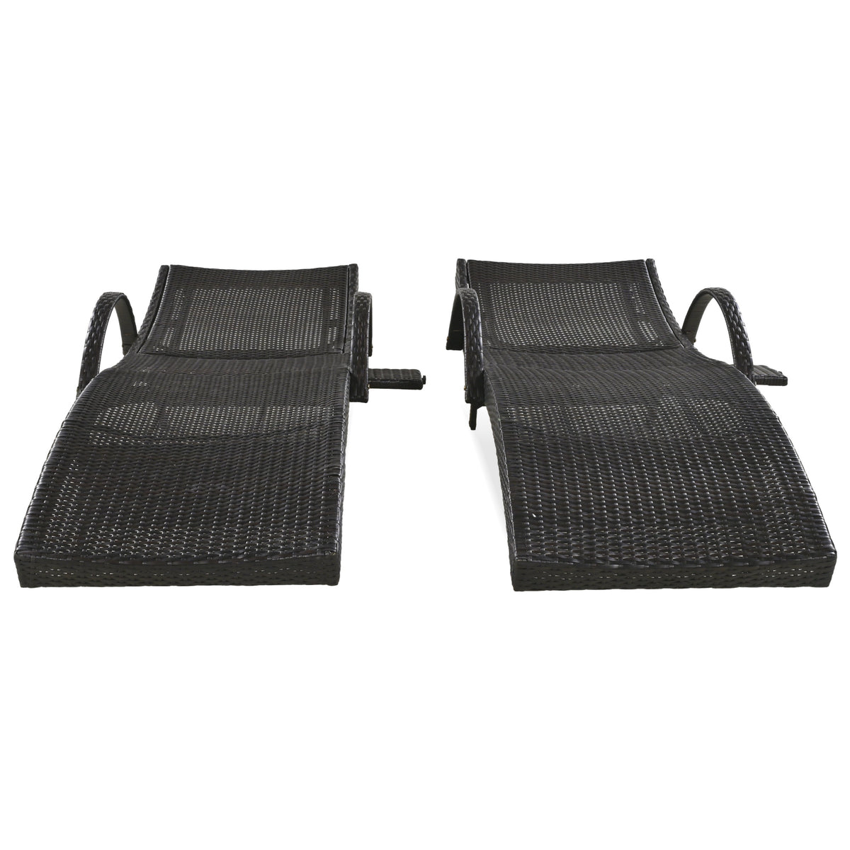 K&K 80'' Outdoor Wicker Chaise Lounge Chairs Set Of 2, Patio Rattan Reclining Chair Pull Out Side Table Adjustable Backrest Ergonomic Wave Design Pool Sunbathing Recliners, Dark Brown No Lounge Dark