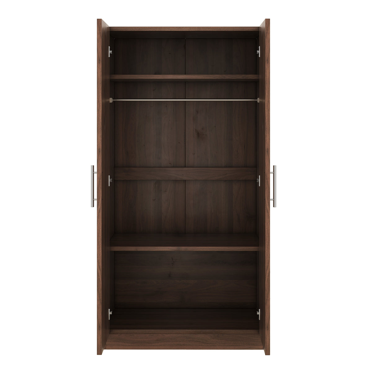 2 Door Wooden Wardrobe Armoire With 3 Storage Shelves, Brown Brown Solid Wood Mdf