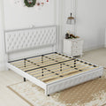 Queen Size Bed Frame With Star Projector Galaxy Light, Adjustable Upholstered Headboard With Diamond Button, Usb Charger, Music Speaker, Pu Leather White Pu Mdf Metal