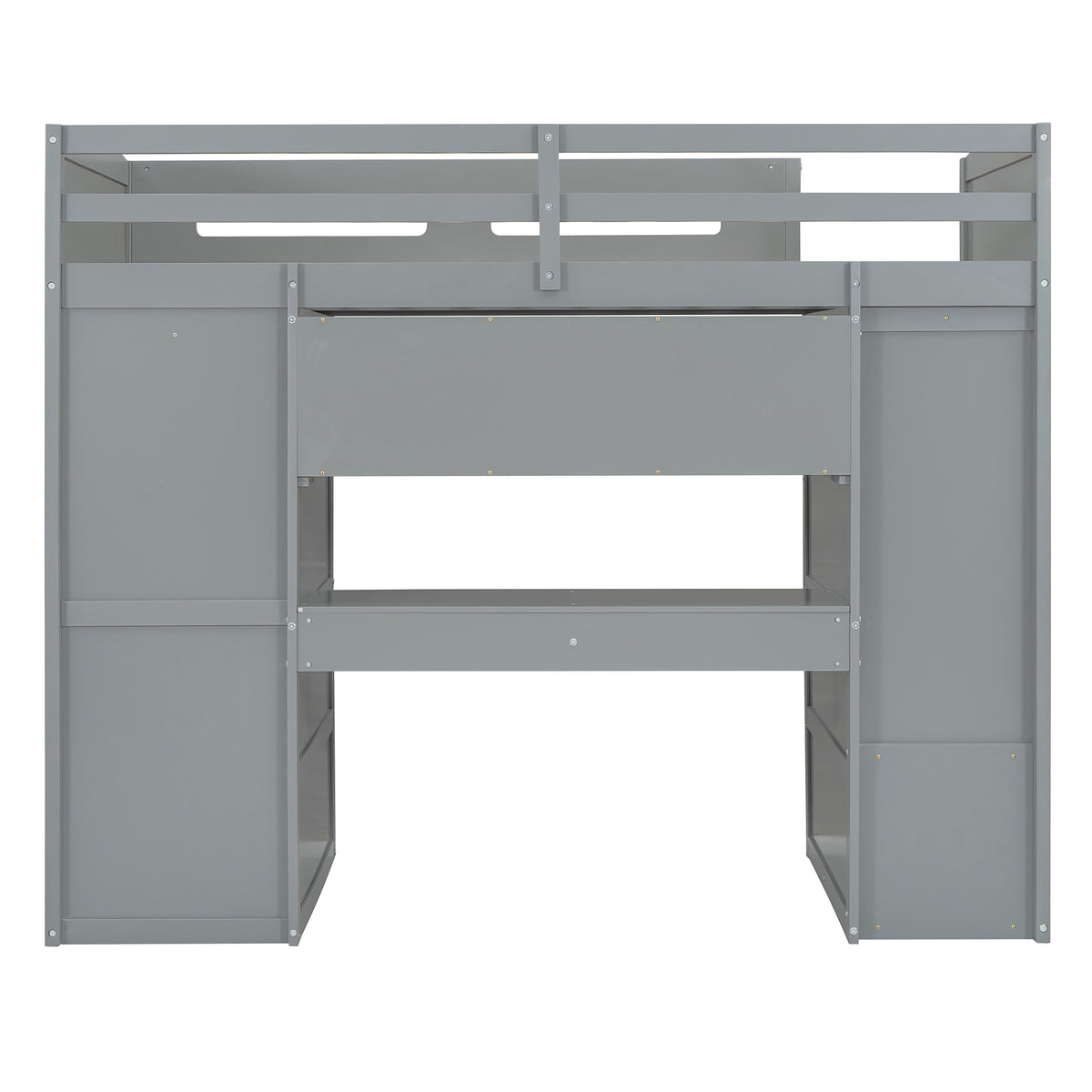 Twin Size Loft Bed With Desk, Wardrobes, 4 Drawers And 4 Shelves Gray Twin Gray Solid Wood