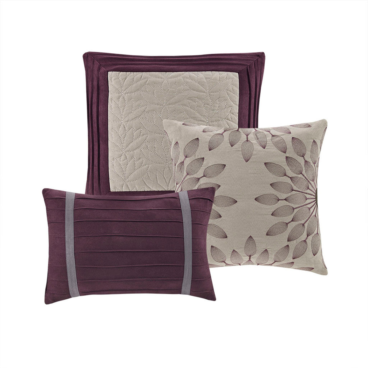 7 Pc Pieced Faux Suede Comforter Set Purple King King Purple Polyester