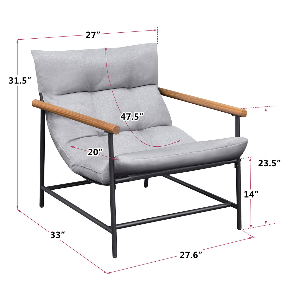 Modern Accent Chair, Living Room Reading Chair With Sturdy Metal Frame Grey Primary Living Space Casual Foam Metal