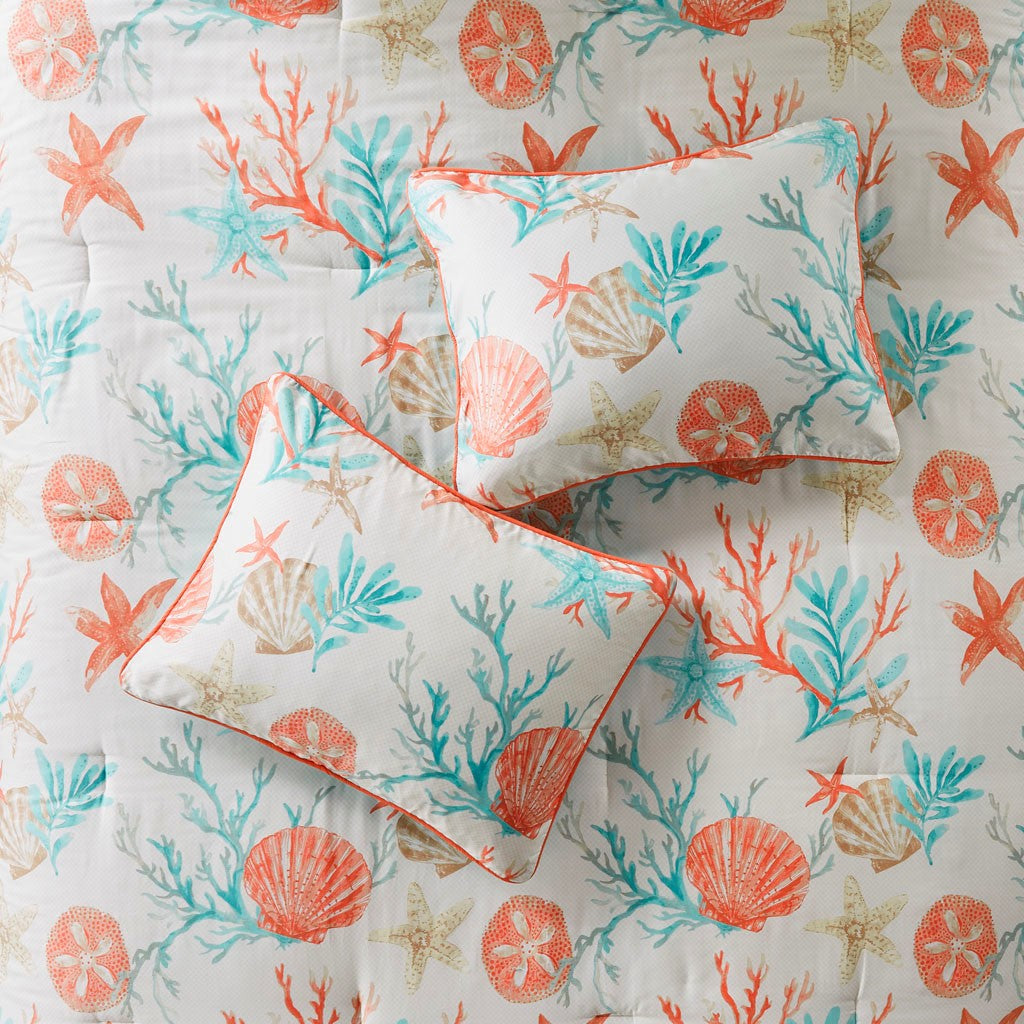 7 Piece Cotton Sateen Comforter Set Coral Queen Queen Coral Cotton