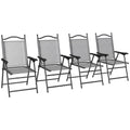 Outsunny Folding Patio Chairs, Set Of 4 Sports Chairs For Adults, Camping Chairs With Armrests,Mesh Fabric Seat For Lawn, Gray Gray Metal