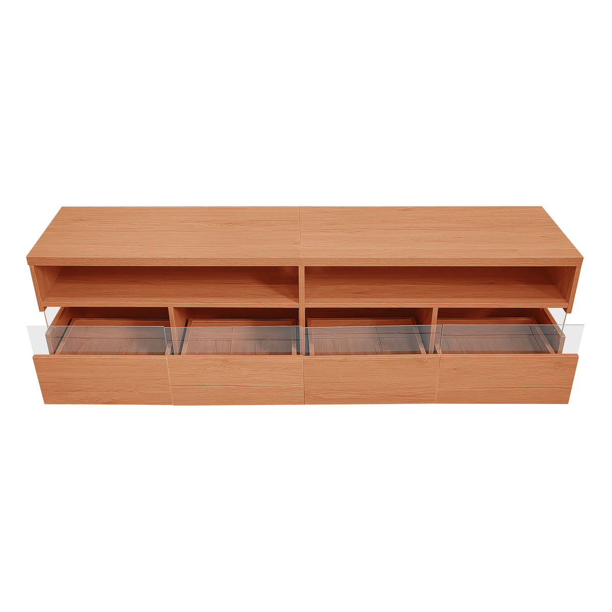 Modern Tv With 4 Drawers& 2 Open Cabinets, Media Console Table For Tvs Up To 75'', Entertainment Center With Acrylic Transparent Storage Space For Living Room, Bedroom, Home Theatre Wood Red Primary Living Space 70 Inches 60 69 Inches 70 Inches Particle