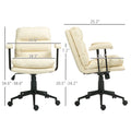 Homcom Pu Leather Office Chair, Office Desk Chair, Task Computer Chair With Swivel Wheels, Adjustable Height, Double Tier Padded, Beige Beige Faux Leather
