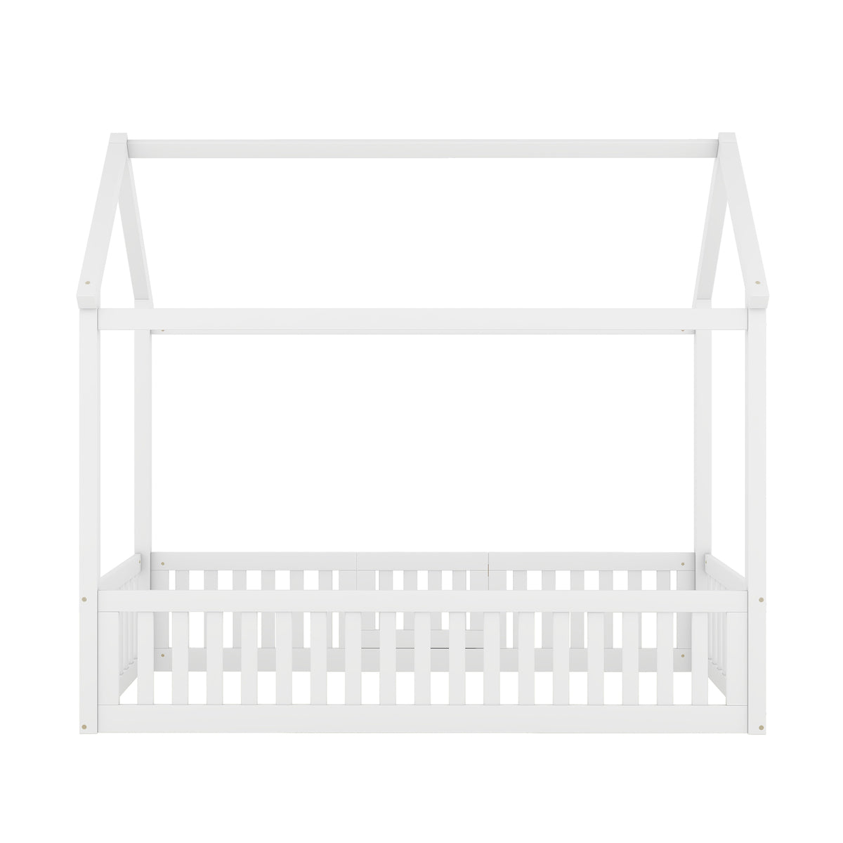 Twin Size Wood House Bed With Fence And Door, White Old Sku: Wf303131Aak Box Spring Not Required Twin White Wood Bedroom Bed Frame Pine