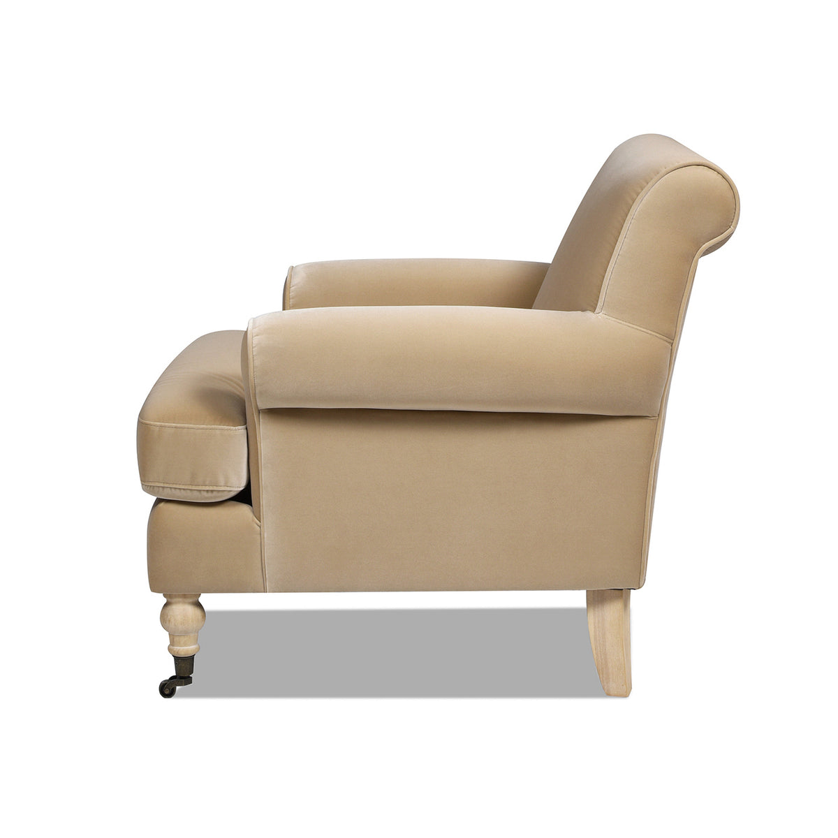 Alana 38" Lawson Accent Arm Chair Metal Casters, Fawn Brown Performance Velvet Brown Foam Velvet