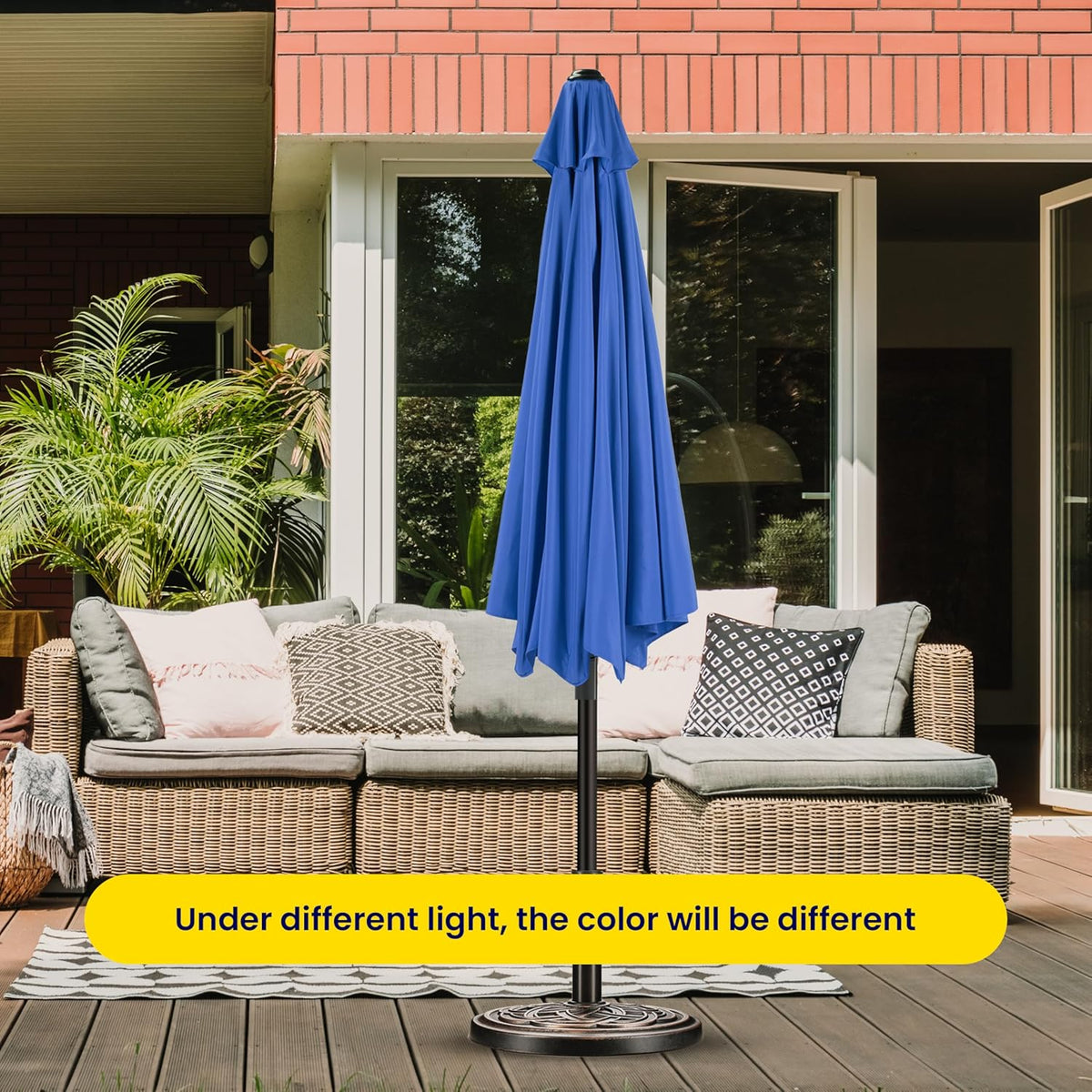 9Ft Outdoor Patio Umbrella With 8 Ribs, Table Umbrellas With Push Button Tilt Crank, Uv Protection Waterproof For Garden Deck Backyard Pool, Blue Blue Stainless Steel