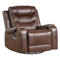 Luxurious Living Room Furniture 3Pc Reclining Sofa Set Brownfaux Leather Upholstery Sofa Loveseat Swivel Chair, Usb Ports, Power Outlets, Diamond Pattern Stitching Brown Faux Leather Wood Primary Living Space Luxury,Modern Solid Wood 6 Seat