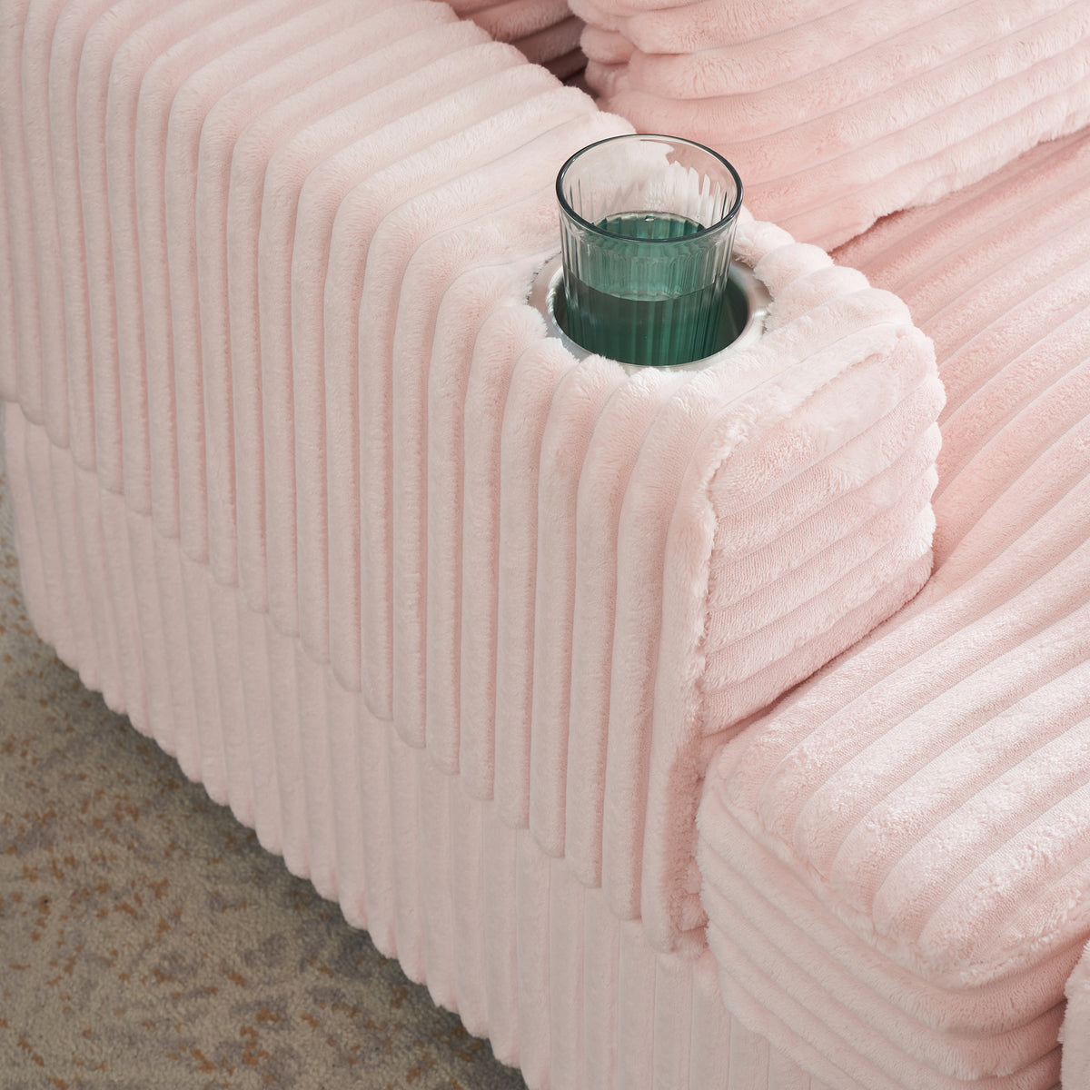 39 Inch Spring Upholstered Armchair And Ottoman Set Comfortable Single Sofa With Cup Holder And Corduroy Fabric, Perfect For Living Room Or Bedroom Pink Corduroy 1 Seat