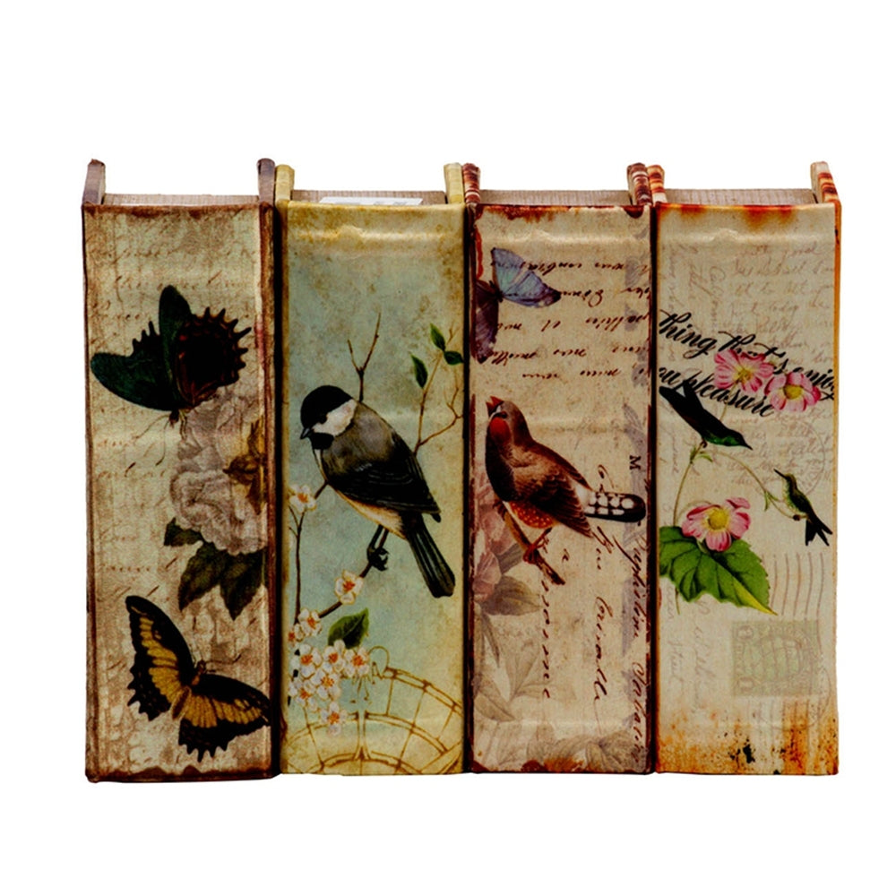 Set Of 4 Book Boxes With Birds, Flowers, And Handwriting Design, 5.5X4X2" Multi Mdf