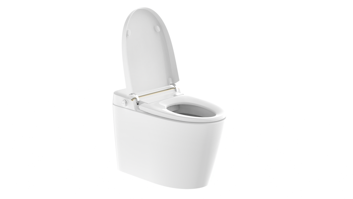 Smart Toilet With Warm Water Sprayer And Dryer, Foot Sensor Operation, Heated Bidet Seat, Tankless Toilet With Led Display White Ceramic,Polypropylene