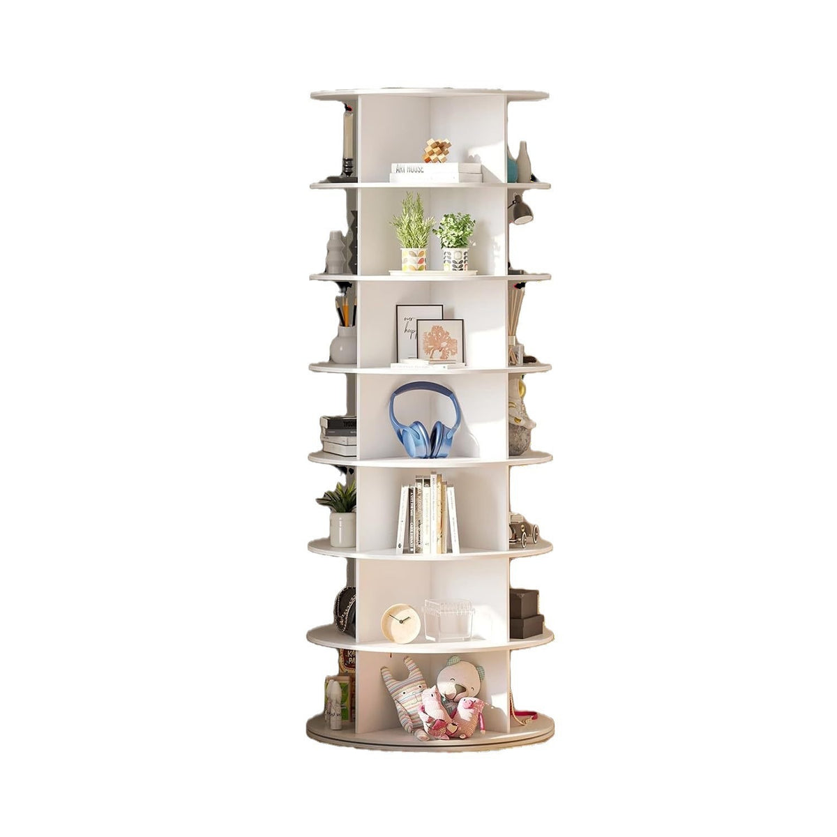 7 Tier Rotating Shoe Rack Tower, Spinning Shoe Display, 360 Shoe Rack Storage Round Carousel, Vertical Handbag Rotate Shoes Closet Organization, Christmas Gift White White Pvc