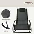 Outsunny Pool Lounger, Outdoor Rocking Lounge Chair For Sunbathing, Pool, Beach, Porch With Pillow & Cool Mesh, Sun Tanning Rocker, Black Black Steel