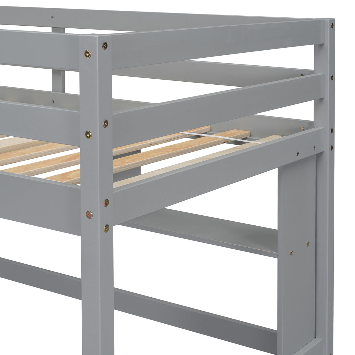 Twin Size Loft Bed With Desk And Shelves, Safety Guardrail And Ladder,Grey Twin Grey Pine