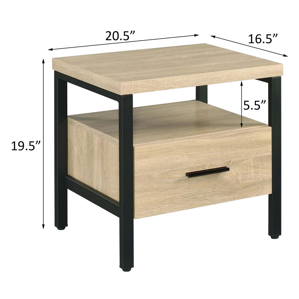 Oak And Black 1 Drawer Accent Table Natural Black Primary Living Space Rustic Drawers Rectangular Wood Metal