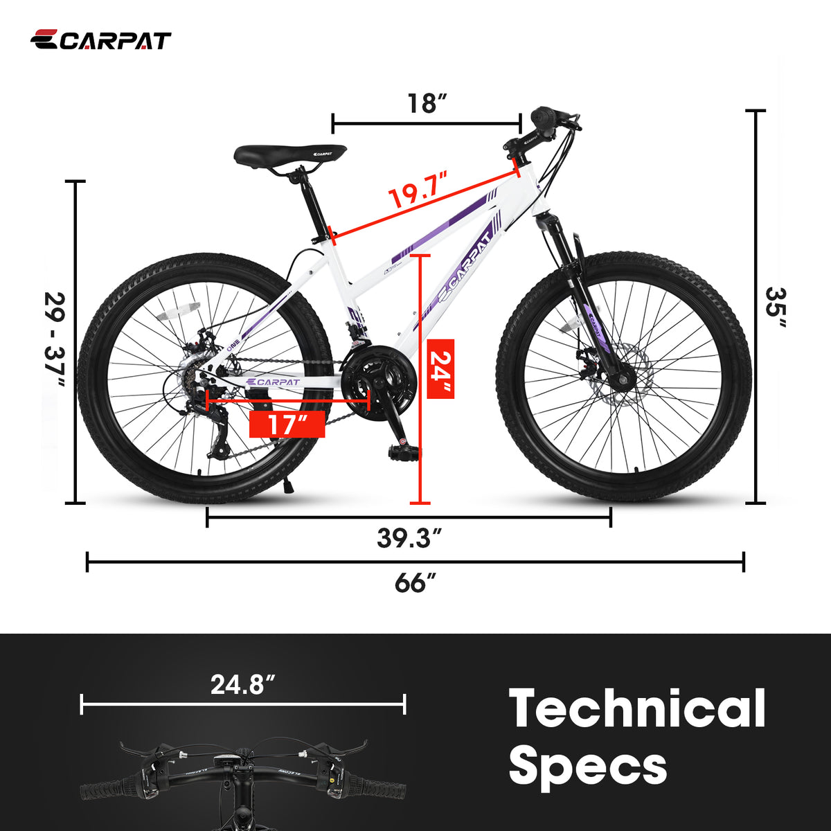 S24103 24 Inch Mountain Bike For Teenagers Girls Women, Shimano 21 Speeds With Dual Disc Brakes And 100Mm Front Suspension, White Pink White Garden & Outdoor Steel