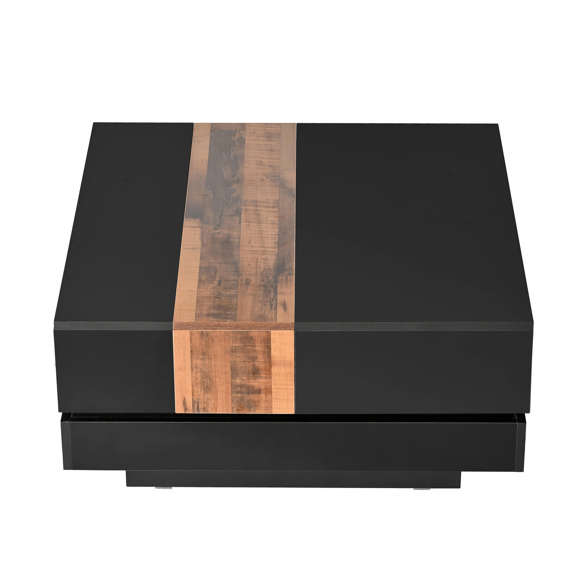 31.4'' X 31.4'' Square Coffee Table With Sliding Tabletop, High Gloss Center Table With Hidden Storage Compartment, Extendable Cocktail Table With Walnut Grain Finish For Living Room, Black Black Square Mdf