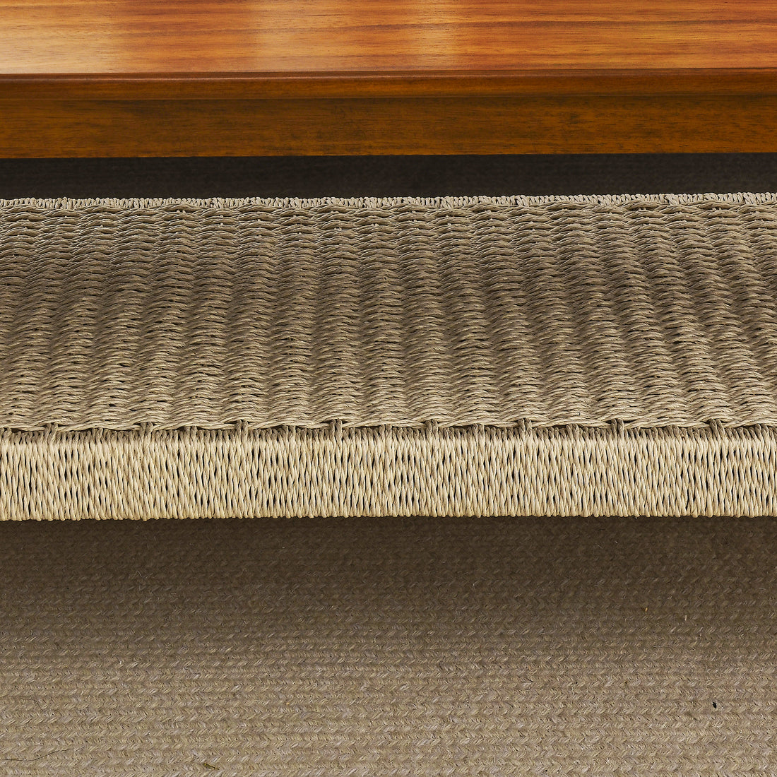 47.25" Mid Century Coffee Table With Woven Shelf, Boho Rattan Coffee Table With Storage, Farmhouse Wood Low Rectangle Tea Table For Living Room Couch Bedroom Patio Home Office Walnut Mdf