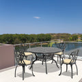 Cushions In Random Colors 5 Piece Set Of Cast Aluminum Patio Furniture With Cushions Yes Dining Set Black Seats 4 Rust Resistant Frame Water Resistant Cushion Garden & Outdoor Complete Patio Sets Aluminium