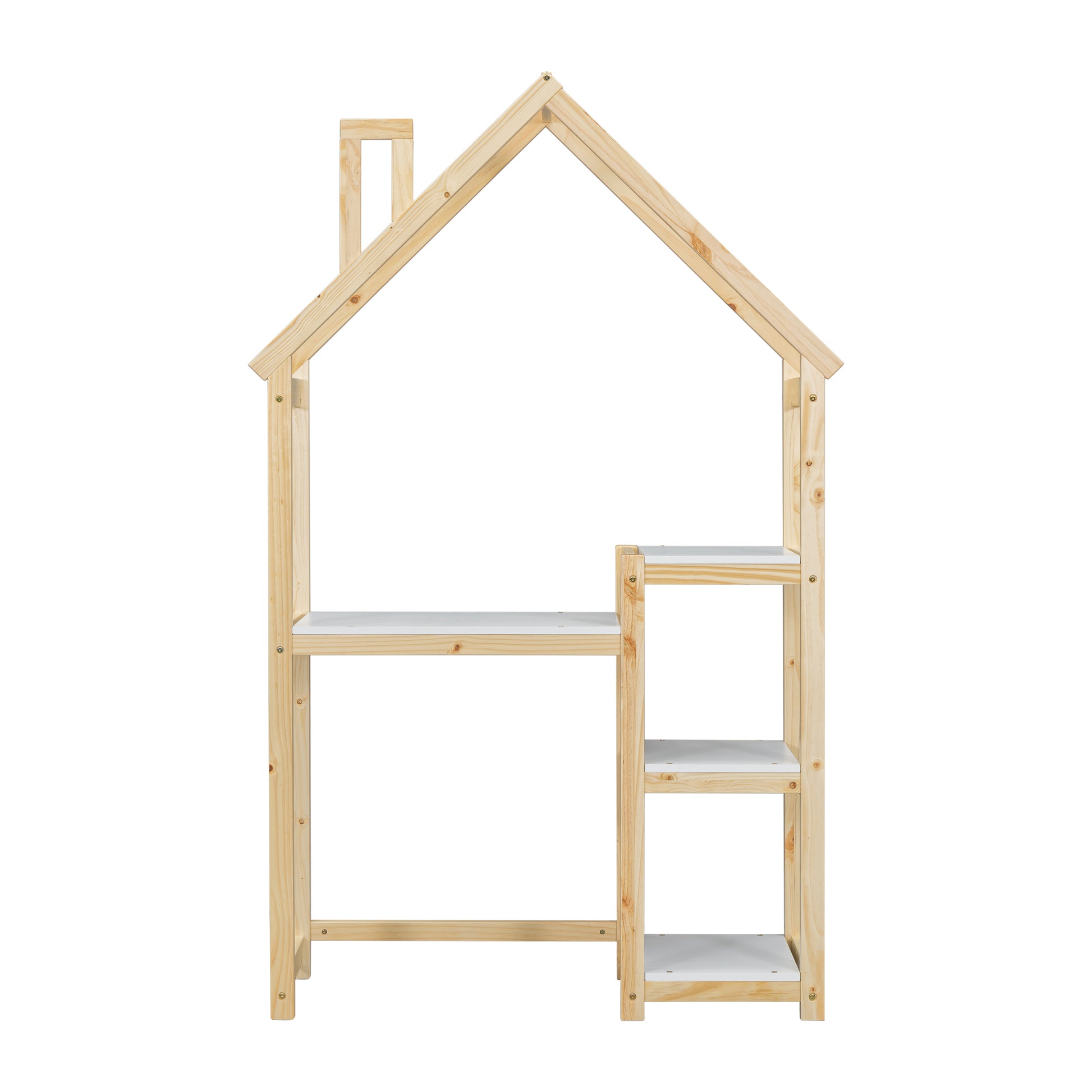 House Shaped Wooden Writing Desk,Kids Study Table,Bookshelf & Toy Storage,Natural Twin Natural American Design Pine