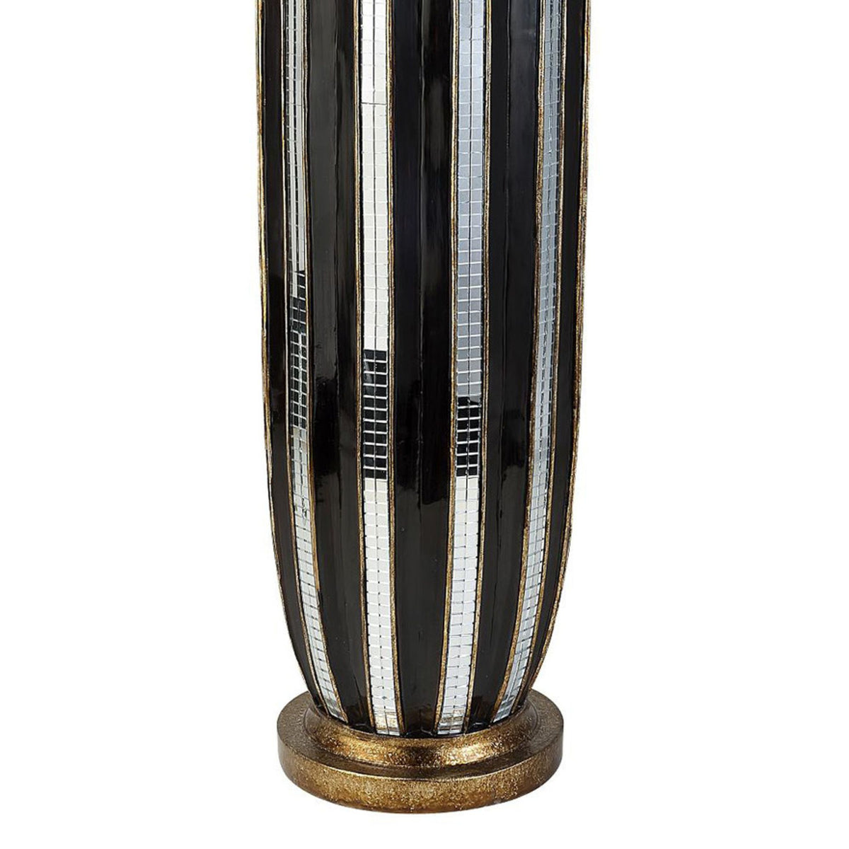 21" Tall Polyresin Decorative Vase, Gold Finish With Mosaic Glass Stripes Multicolor Polyresin