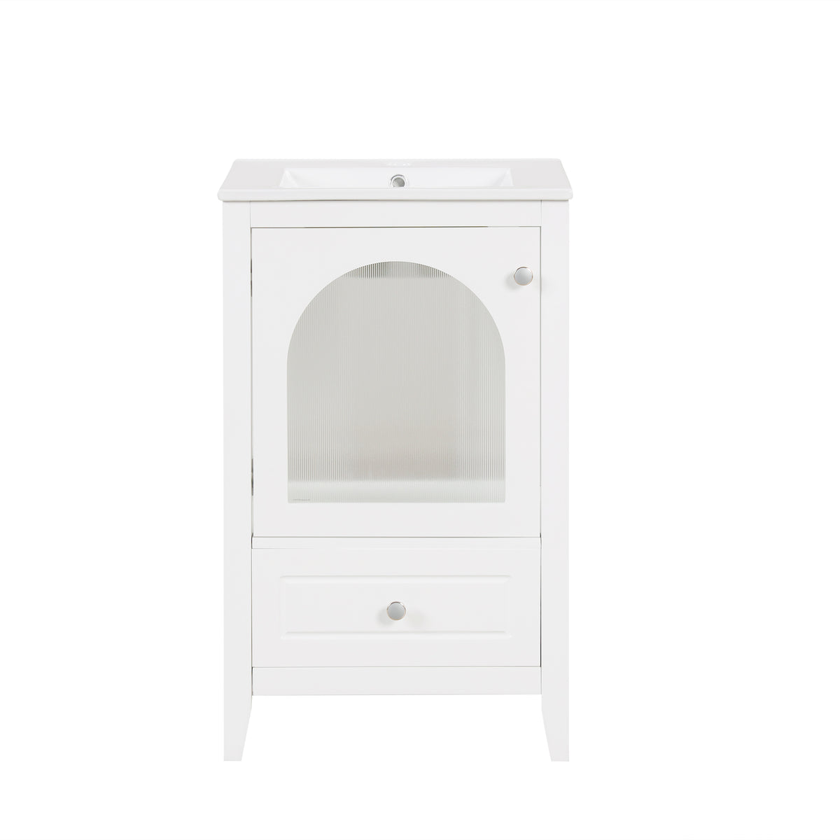 20" Bathroom Vanity With Sink, Bathroom Cabinet With Soft Closing Glass Door, A Drawer, White White Mdf