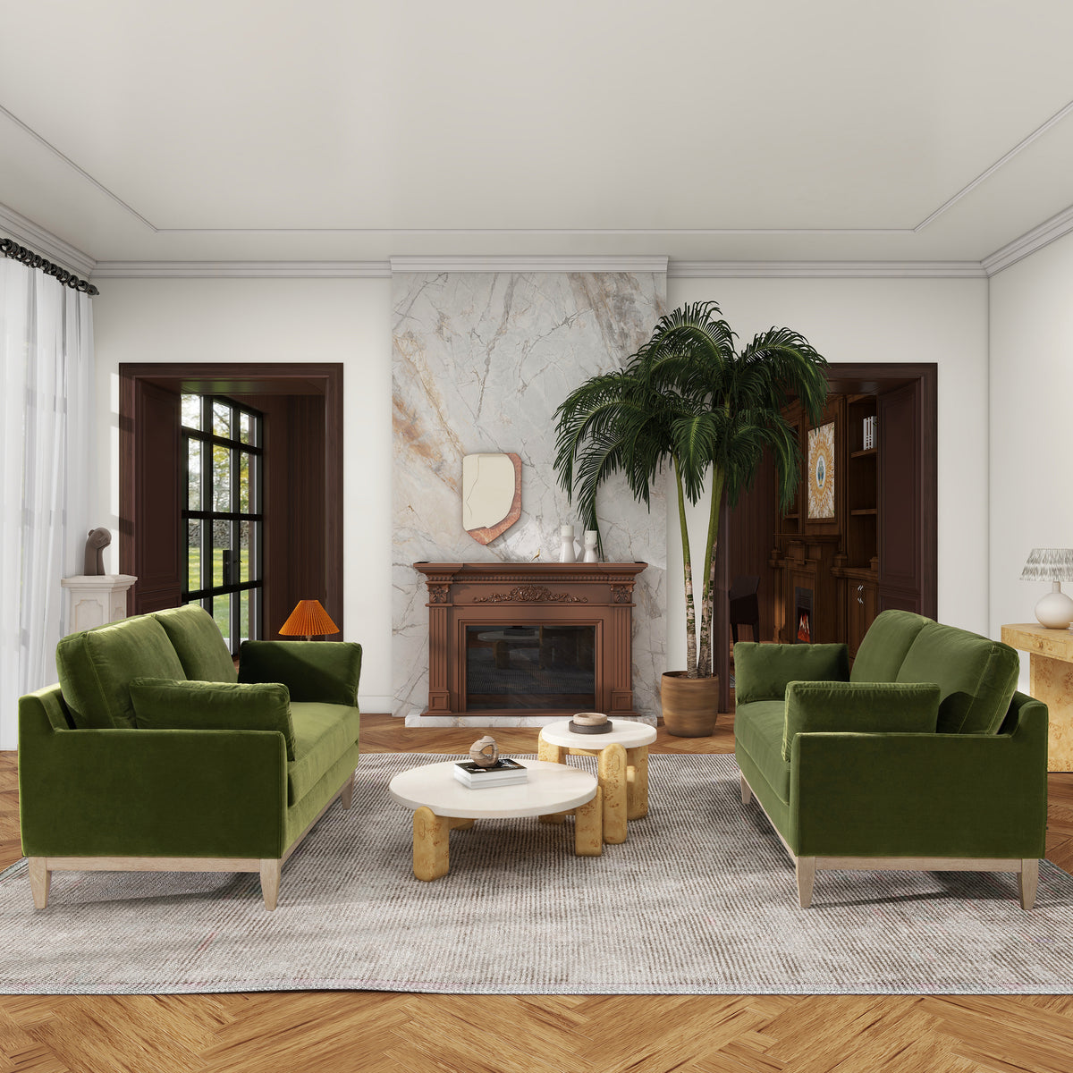 Pasadena 75.5" Modern Farmhouse Sofa, Olive Green Performance Velvet Olive Green Foam Velvet 3 Seat