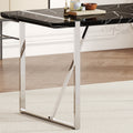 Table And Chair Set.A Rustic Industrial Rectangular Mdf Black Dining Table With Mdf Desktop And Electroplated Silver Metal Legs.Paried With 6 Chairs With Pu Cushion And Metal Legs. White Black Seats 6 Mdf Metal
