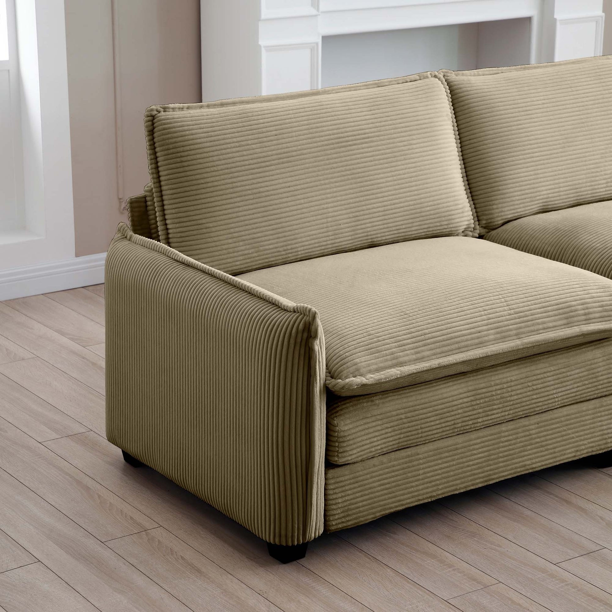 Modern Living Room Sofa 3 Pieces Set, Two 2 Seater Sofas And One 3 Seater Sofas, Upholstery Large Deep Seat Sofa With Sofat Cushion And Pillowss,Tan Corduroy Tan Corduroy 7 Seat