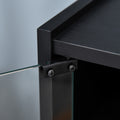 Homcom 5 Tier Media Stand Cabinet With 3 Level Adjustable Shelves, Tempered Glass Doors, And Cable Management, Distressed Black Distressed Black Particle Board