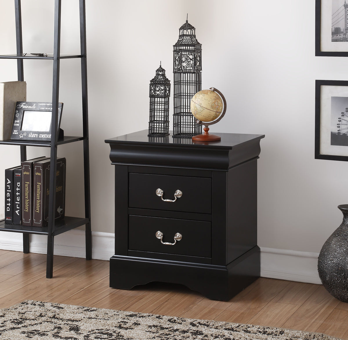 Louis Black Finish Philippe Iii Nightstand Black Synthetic Wood